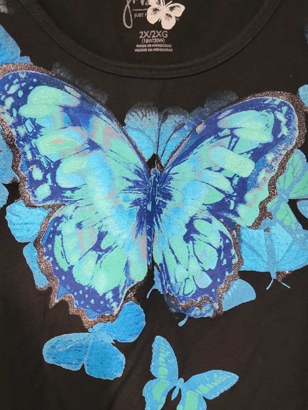 Just My Size Black Short-Sleeve Tee with Blue Butterfly Print - Picture 3 of 4